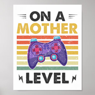 Affiche Amusante Fête des mères Gamer Maman sur un niveau 
