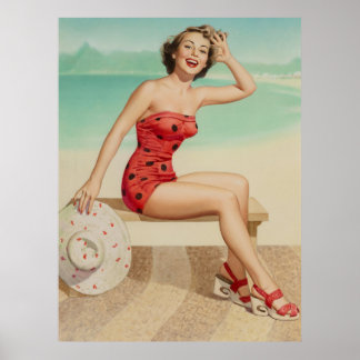 Affiche Amusante Fille Sur La Plage Épingler Art