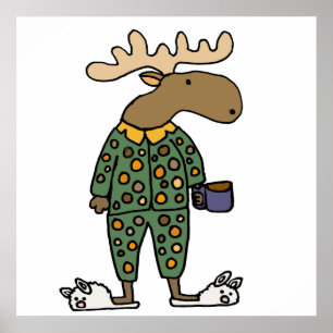 Affiche Amusante Moose Portant un pyjama Poka Dot