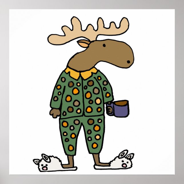 Affiche Amusante Moose Portant un pyjama Poka Dot (Devant)
