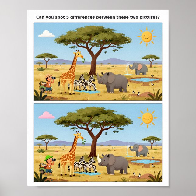 Affiche amusante pour enfants – Repérer les différ (Devant)