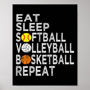 Affiche Amusants Manger Sleep Softbyll Volleybyll Bysketby