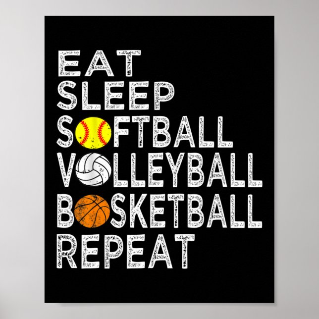 Affiche Amusants Manger Sleep Softbyll Volleybyll Bysketby (Devant)