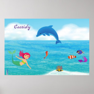 Affiche Amusement au soleil Sirène Dauphin Plage Personnal