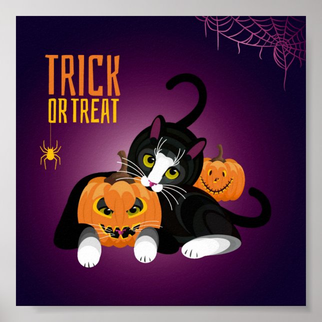 Affiche Amusement de chat à Halloween jouer avec les pos c (Devant)