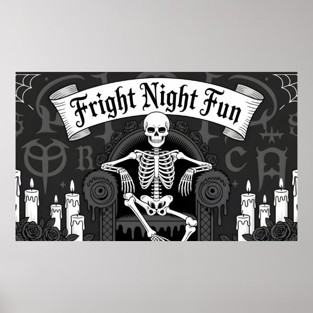 Affiche Amusement de Nuit Effrayante : Design de Squelette (Devant)