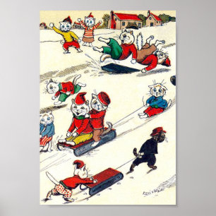 Affiche Amusement d'hiver au pays des chats, Louis Wain