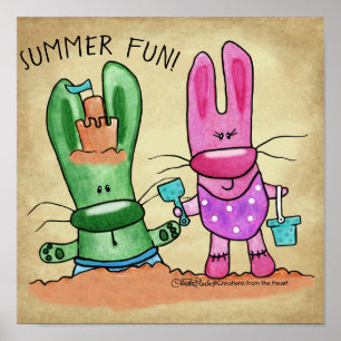 Affiche Amusement été Bunnies à la plage