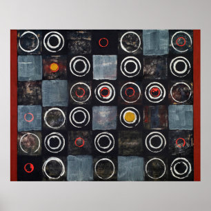 Affiche An abstract painting; a grid of stamped circles on