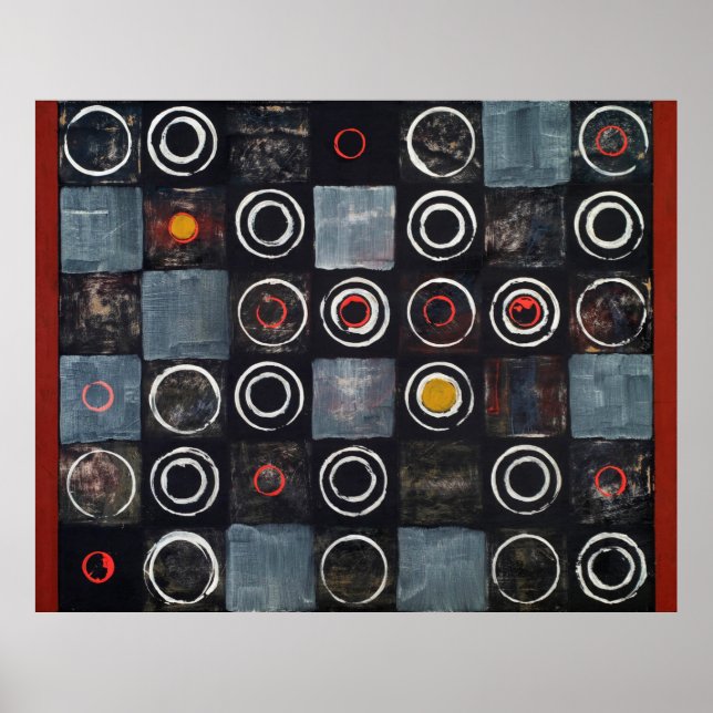 Affiche An abstract painting; a grid of stamped circles on (Devant)