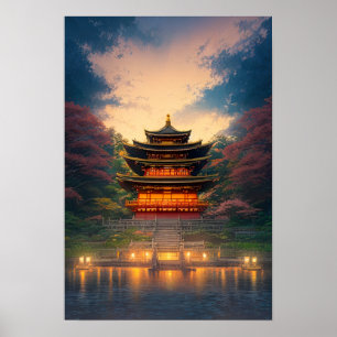 Affiche An Enchanting Japanese Temple at Sunset
