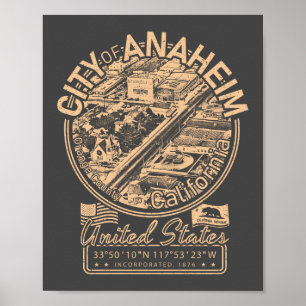 AFFICHE ANAHEIM CALIFORNIA VINTAGE - VILLE ANAHEIM CA