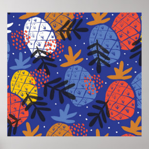 Affiche Ananas Abstrait Feuille Vintage Motif