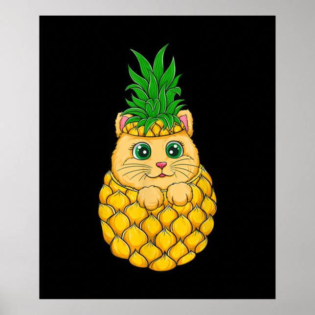 Affiche Ananas au chat | Amoureux des chats mignon | Cadea (Devant)