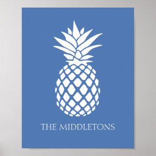 Affiche Ananas blanc chic sur fond bleu