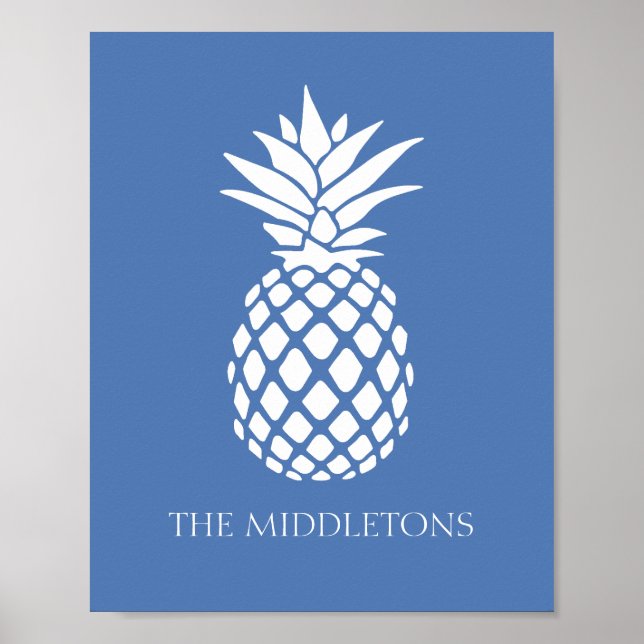 Affiche Ananas blanc chic sur fond bleu (Devant)