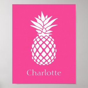Affiche Ananas blanc chic sur fond rose