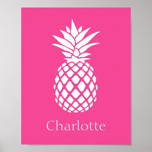 Affiche Ananas blanc chic sur fond rose (Devant)