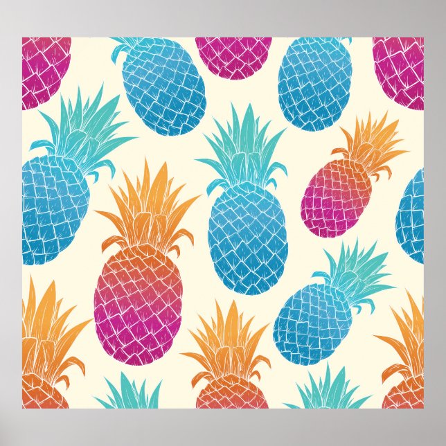 Affiche Ananas coloré Arrière - plan jaune clair (Devant)