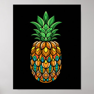 Affiche ananas coloré-fruit-mandala-arts-isolé