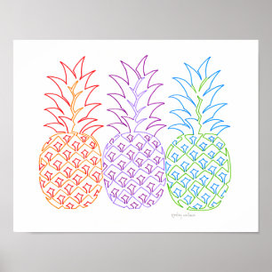 Affiche Ananas coloré Line Art