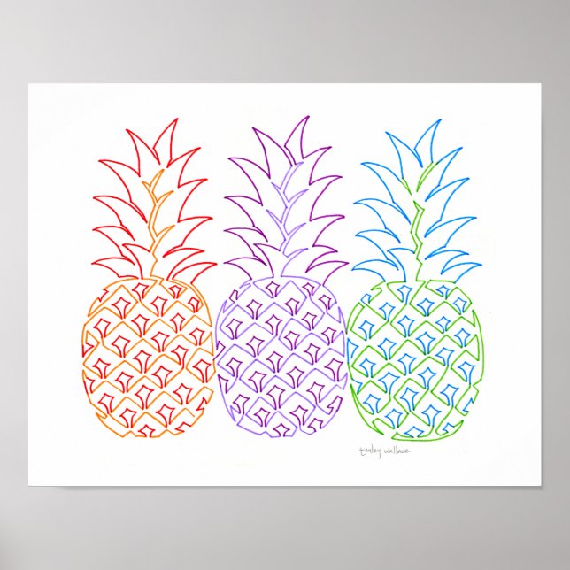 Affiche Ananas coloré Line Art (Devant)