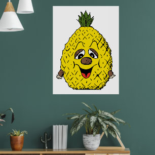 Affiche Ananas drôle de dessin animé visage Foodie, ZSSG