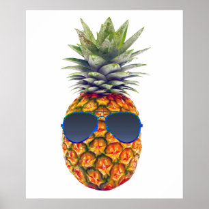 Affiche Ananas géant portant lunettes de soleil, gourmands