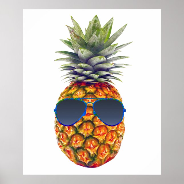 Affiche Ananas géant portant lunettes de soleil, gourmands (Devant)