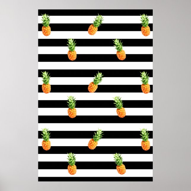 Affiche Ananas, motif à rayures noires, Toile d'ananas (Devant)