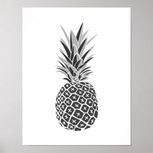 Affiche Ananas noir et blanc minimaliste