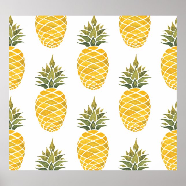 Affiche Ananas Peint À La Main : Aquarelle Sans Couleur. (Devant)