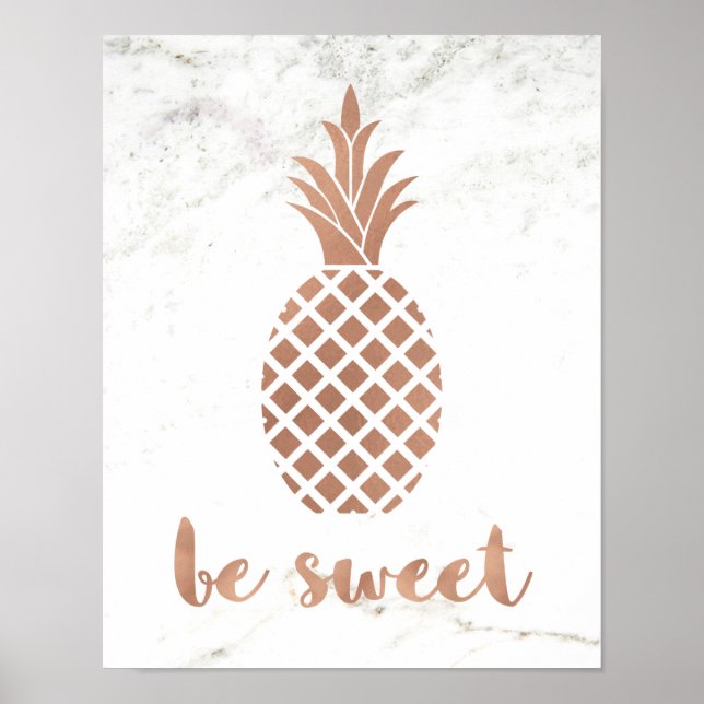 Affiche Ananas rose rose sur Marbre blanc | Soyez doux (Devant)