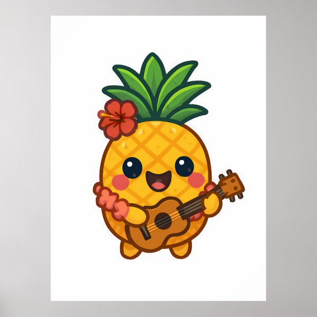 Affiche Ananas souriant Kawaii - Tropical (Devant)