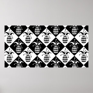Affiche Ananas stylisé. Arlequin casquette et rhombus. Mer