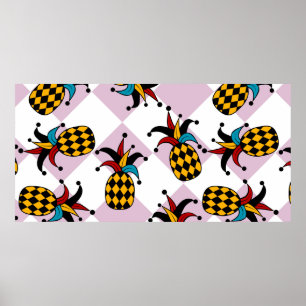 Affiche Ananas stylisé. Arlequin casquette et rhombus. Mer