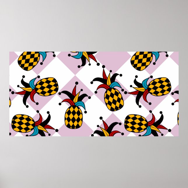 Affiche Ananas stylisé. Arlequin casquette et rhombus. Mer (Devant)