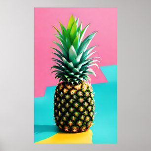 Affiche Ananas sur rétro coloré