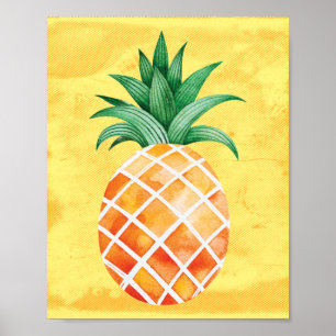 Affiche Ananas tropical de l'île Jaune ensoleillé