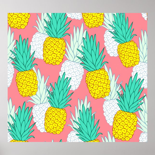 Affiche Ananas Tropical : Rouge Cartoon Chic. (Devant)