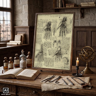 Affiche Anatomie de la main humaine par Léonard de Vinci