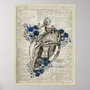 Affiche Anatomie du coeur avec des fleurs Dictionnaire Art