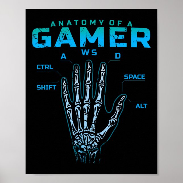 Affiche Anatomie D'Un Joueur Chemise Skeleton Jeu Vidéo À  (Devant)