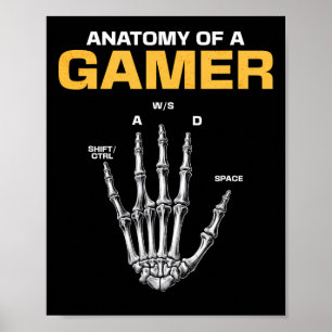 Affiche Anatomie D'Un Joueur Skeleton Main Funny Video Gam