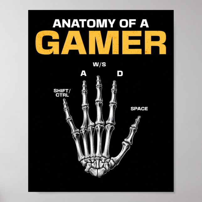 Affiche Anatomie D'Un Joueur Skeleton Main Funny Video Gam (Devant)