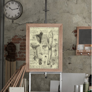 Affiche Anatomie humaine vintage Larynx Jambe Léonard de V