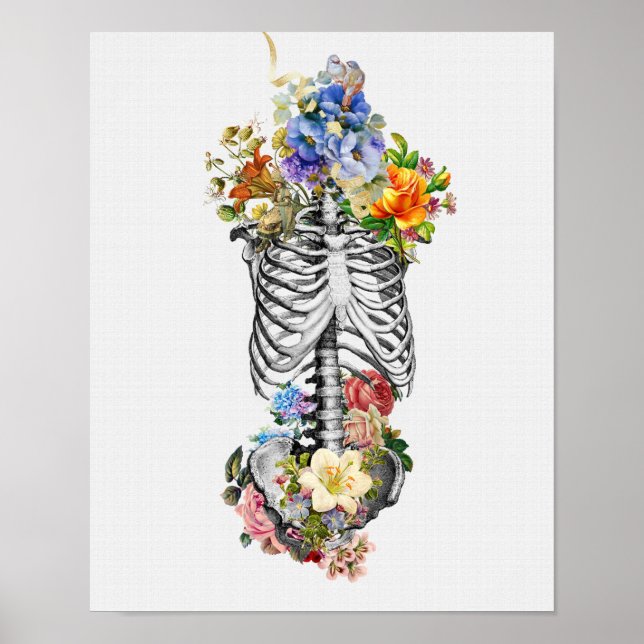 Affiche Anatomy Art Print Skeleton Flowers | Medical Wall (Devant)