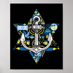 Affiche Anchor Menorah Étoile Hanukkah Bateau Voile Chanu