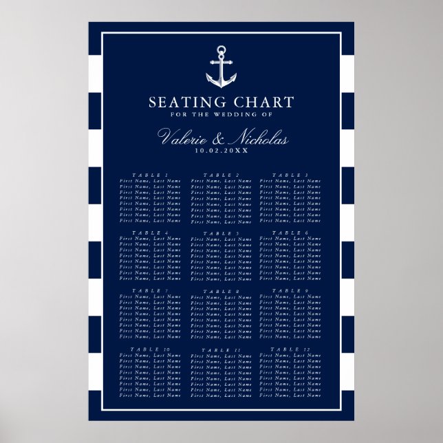 Affiche Anchored | Nautical Wedding | Navy Seating Chart (Devant)