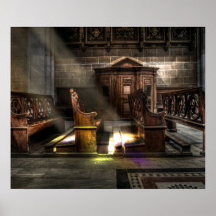 Affiche Ancien banc de l'église en bois avec Kneeler